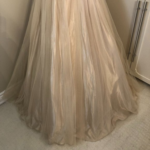 Xscape, Strapless Embellished Champagne Tulle & Satin Ball Gown, Size 10 - Picture 6 of 16